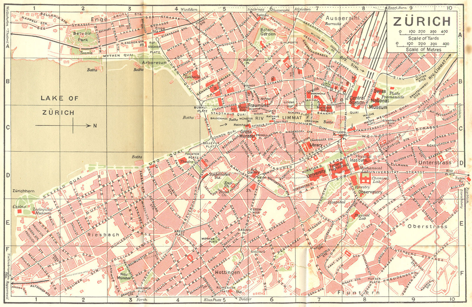 SWITZERLAND. Zurich 1923 old antique vintage map plan chart